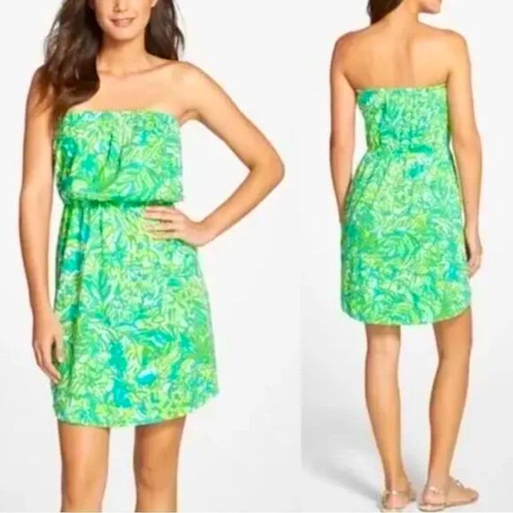 Lilly Pulitzer Windsor Strapless Dress Fresh Citrus Green Parrot Size Small - Picture 1 of 7